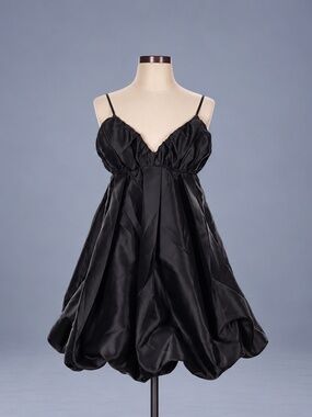 Klesis Black Satin Bubble Hem Mini Dress Size M NWT